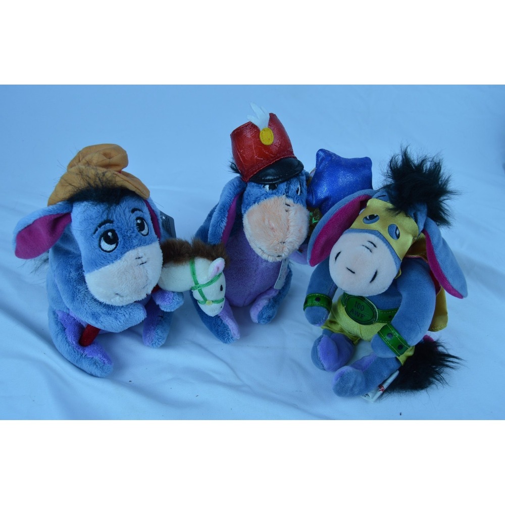 Walt Disney Store Eeyore Plushes Lot of 3 (Pony Stick, Star Balloons, Luchador)